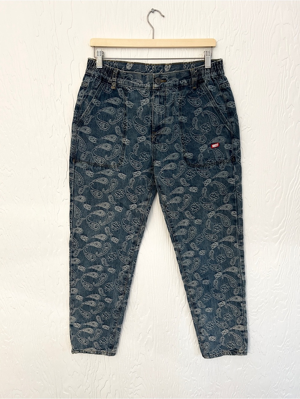 1807 Etched Paisley Jeans Men's Small Tapered Straight Blue‎